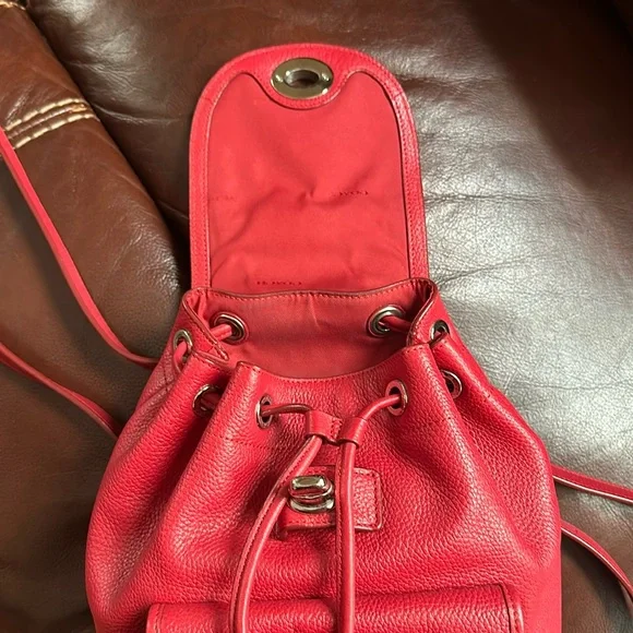 🔥🔥🔥Coach Mini Turnlock Rucksack Red Leather Backpack Backpacks